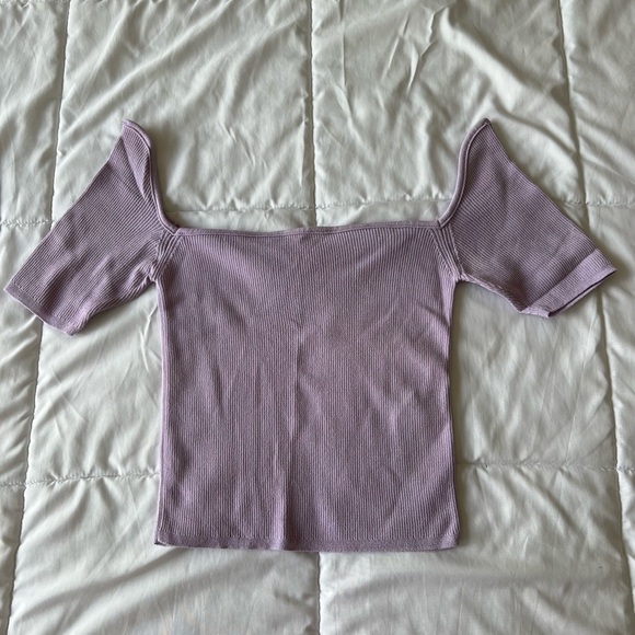 Zara Lavender Ribbed Off-Shoulder Top - Picture 3 of 4